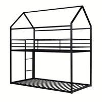 Twin Over Twin Metal Bunk Bed Frame For Kids With Built-In Ladder - No Box Spring Required - White Finish