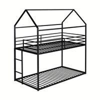 Twin Over Twin Metal Bunk Bed Frame For Kids With Built-In Ladder - No Box Spring Required - White Finish