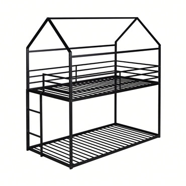 Twin Over Twin Metal Bunk Bed Frame For Kids With Built-In Ladder - No Box Spring Required - White Finish