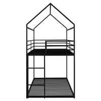 Twin Over Twin Metal Bunk Bed Frame For Kids With Built-In Ladder - No Box Spring Required - White Finish