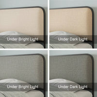 Queen Size Modern Metal Bed Frame With Curved Upholstered Headboard And Footboard Heavy Duty Design With 4 Storage Drawers In Beige