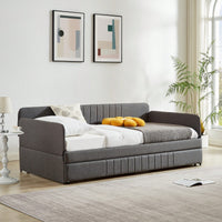 Twin Size Metal Framed Daybed Sofa Bed With Trundle 78.4''w X 41''d X 29.8''h Grey