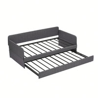 Twin Size Metal Framed Daybed Sofa Bed With Trundle 78.4''w X 41''d X 29.8''h Grey