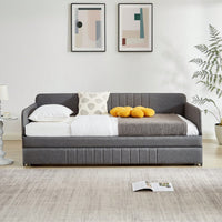 Twin Size Metal Framed Daybed Sofa Bed With Trundle 78.4''w X 41''d X 29.8''h Grey