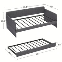 Twin Size Metal Framed Daybed Sofa Bed With Trundle 78.4''w X 41''d X 29.8''h Grey
