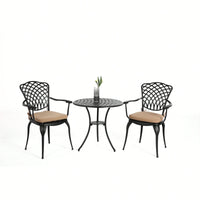 Elegant 3 Piece Outdoor Bistro Set With Cushions, Cast Aluminum Table And Chairs, All Weather Patio Furniture With Umbrella Hole, Ideal For Garden And Balcony