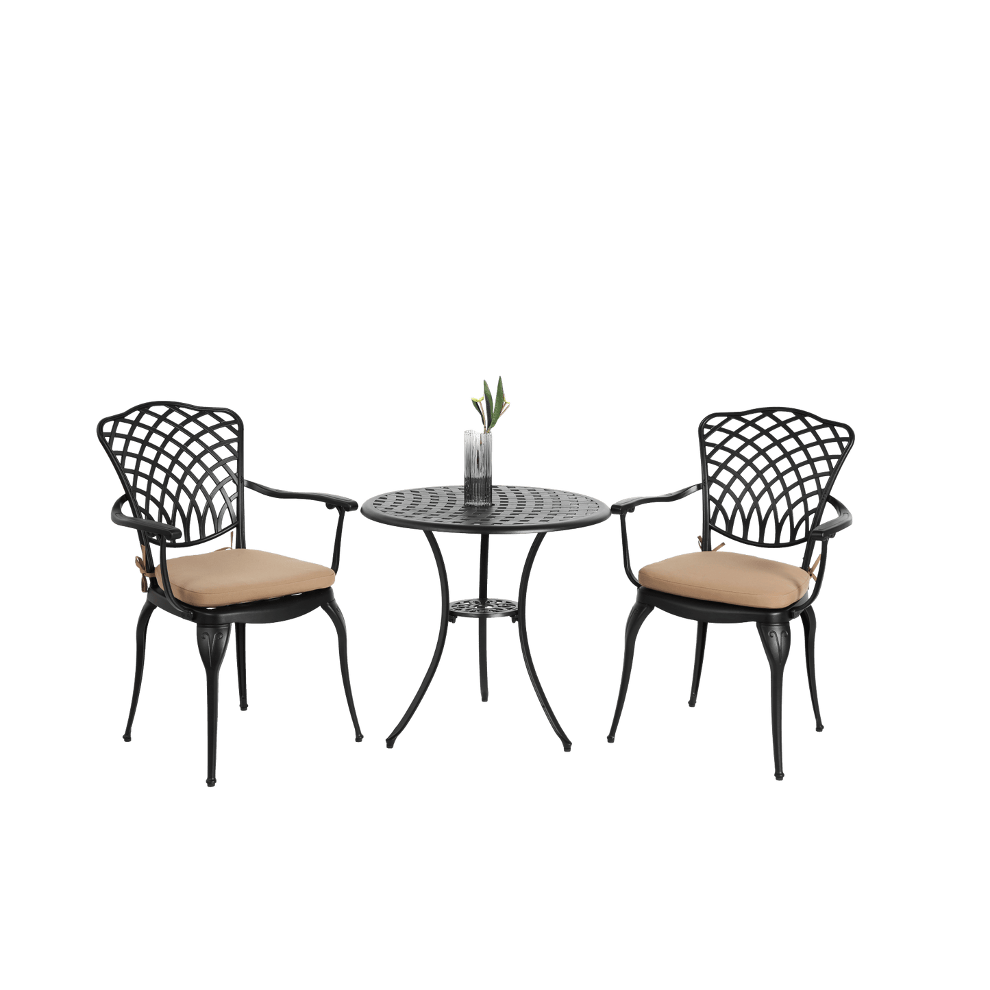 Elegant 3 Piece Outdoor Bistro Set With Cushions, Cast Aluminum Table And Chairs, All Weather Patio Furniture With Umbrella Hole, Ideal For Garden And Balcony