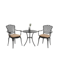 Elegant 3 Piece Outdoor Bistro Set With Cushions, Cast Aluminum Table And Chairs, All Weather Patio Furniture With Umbrella Hole, Ideal For Garden And Balcony