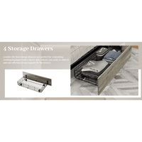 Industrial Gray Queen Bed Frame With Headboard, 4 Storage Drawers, Charging Station, LED Lights, Wood Slats, Easy Assembly, No Box Spring Needed