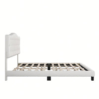 Upholstered Full Platform Bed With Saddle Curved Headboard And Diamond Tufted Design Beige