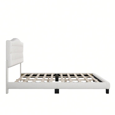 Upholstered Full Platform Bed With Saddle Curved Headboard And Diamond Tufted Design Beige