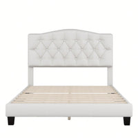 Upholstered Full Platform Bed With Saddle Curved Headboard And Diamond Tufted Design Beige