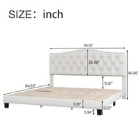 King Upholstered Platform Bed With Saddle Curved Headboard And Diamond Tufted Design Beige