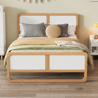 Contemporary Queen Size Solid Wood Platform Bed For Kids And Adults No Box Spring Needed Walnut And White Finish