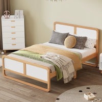 Contemporary Queen Size Solid Wood Platform Bed For Kids And Adults No Box Spring Needed Walnut And White Finish