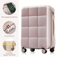 4 Piece Expandable 20-Inch Luggage Set With USB Port Durable Hard Shell Suitcase Travel Bag And Spinner Wheels Light Grey