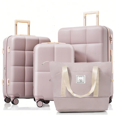 4 Piece Expandable 20-Inch Luggage Set With USB Port Durable Hard Shell Suitcase Travel Bag And Spinner Wheels Light Grey