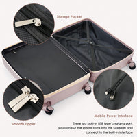 4 Piece Expandable 20-Inch Luggage Set With USB Port Durable Hard Shell Suitcase Travel Bag And Spinner Wheels Light Grey