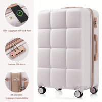 4 Piece Expandable 20-Inch Luggage Set With USB Port Durable Hard Shell Suitcase Travel Bag And Spinner Wheels Light Grey