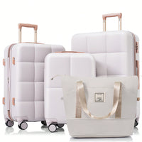 4 Piece Expandable 20-Inch Luggage Set With USB Port Durable Hard Shell Suitcase Travel Bag And Spinner Wheels Light Grey