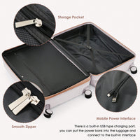 4 Piece Expandable 20-Inch Luggage Set With USB Port Durable Hard Shell Suitcase Travel Bag And Spinner Wheels Light Grey