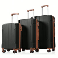Expandable 3 Piece Hard Shell Luggage Set With Double Spinner Wheels And TSA Lock - Black Brown 20/24/28 Inch Suitcases