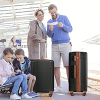 Expandable 3 Piece Hard Shell Luggage Set With Double Spinner Wheels And TSA Lock - Black Brown 20/24/28 Inch Suitcases