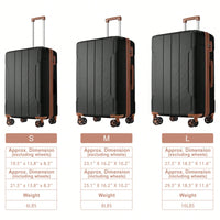Expandable 3 Piece Hard Shell Luggage Set With Double Spinner Wheels And TSA Lock - Black Brown 20/24/28 Inch Suitcases