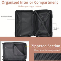 Expandable 3 Piece Hard Shell Luggage Set With Double Spinner Wheels And TSA Lock - Black Brown 20/24/28 Inch Suitcases