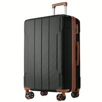 Expandable 3 Piece Hard Shell Luggage Set With Double Spinner Wheels And TSA Lock - Black Brown 20/24/28 Inch Suitcases