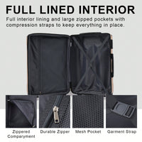 Expandable 3 Piece Hard Shell Luggage Set With Double Spinner Wheels And TSA Lock - Black Brown 20/24/28 Inch Suitcases
