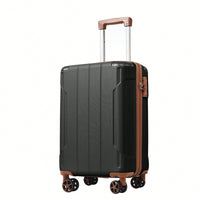 Expandable 3 Piece Hard Shell Luggage Set With Double Spinner Wheels And TSA Lock - Black Brown 20/24/28 Inch Suitcases