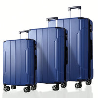 Expandable 3 Piece Hard Shell Luggage Set With Double Spinner Wheels And TSA Lock - Black Brown 20/24/28 Inch Suitcases