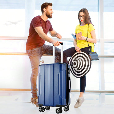 Expandable 3 Piece Hard Shell Luggage Set With Double Spinner Wheels And TSA Lock - Black Brown 20/24/28 Inch Suitcases
