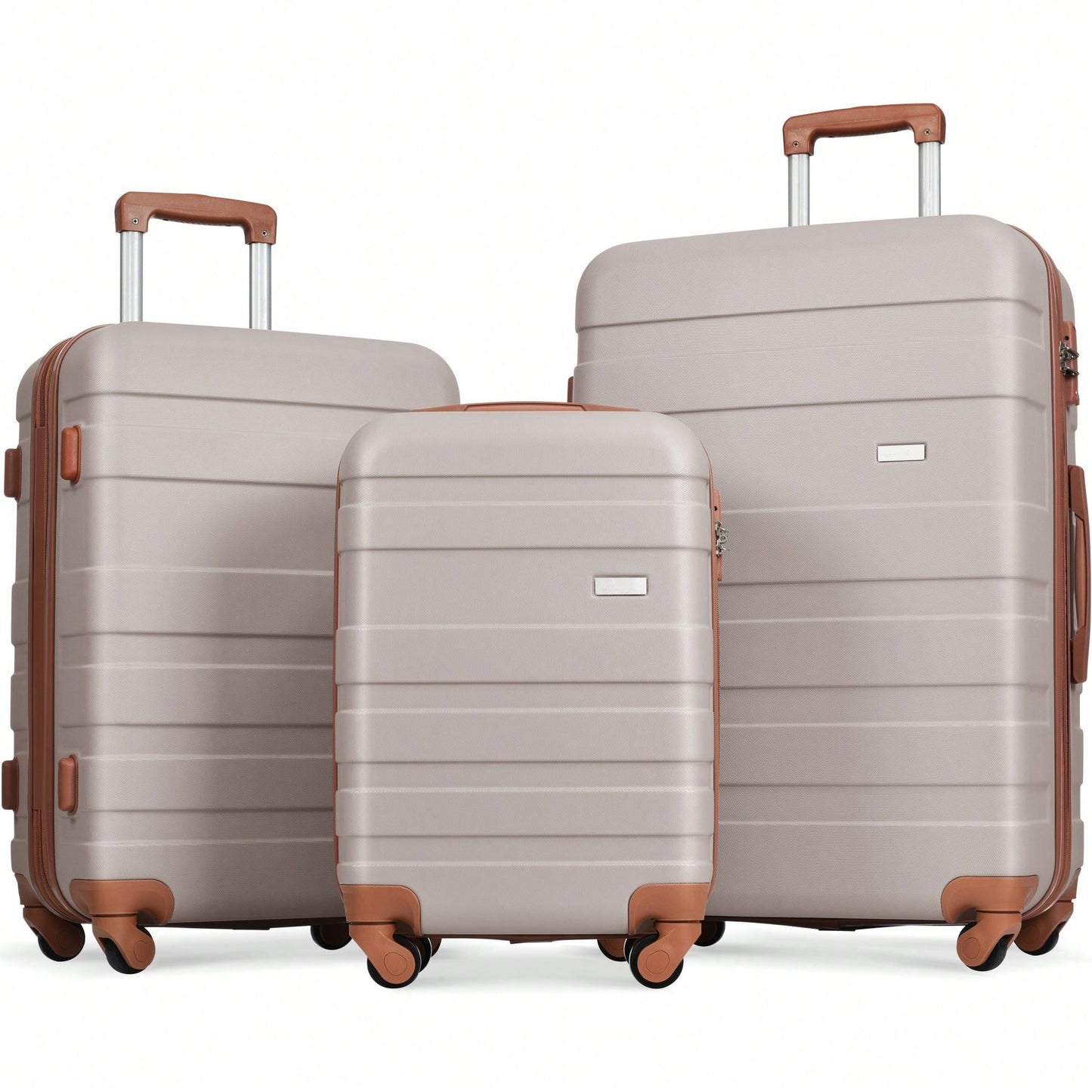Lightweight Durable Hardshell Luggage Set 3 Pieces With Spinner Wheels And TSA Lock In Light Brown 20 24 28 Inch