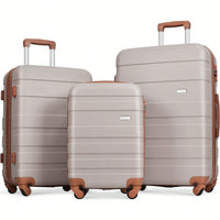 Lightweight Durable Hardshell Luggage Set 3 Pieces With Spinner Wheels And TSA Lock In Light Brown 20 24 28 Inch