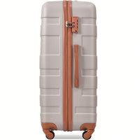 Lightweight Durable Hardshell Luggage Set 3 Pieces With Spinner Wheels And TSA Lock In Light Brown 20 24 28 Inch