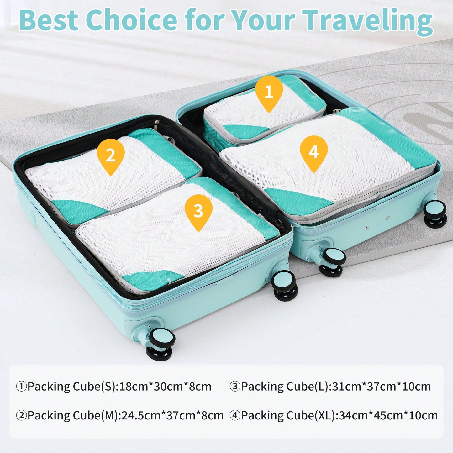 4 Piece Lightweight Luggage Set With Compression Packing Cubes Expandable Spinner Wheels And TSA Lock 16in 20in 24in 28in