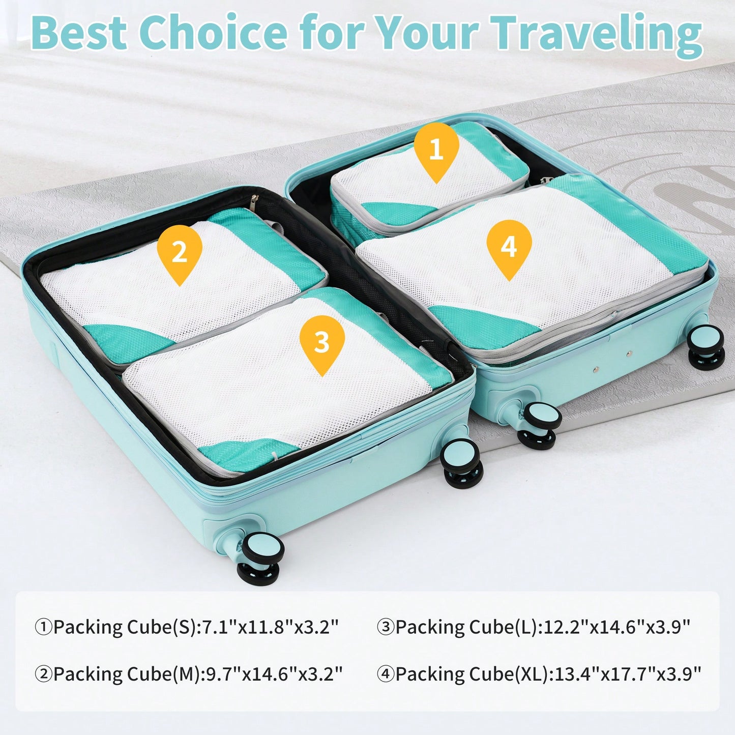4 Piece Lightweight Luggage Set With Compression Packing Cubes Expandable Spinner Wheels And TSA Lock 16in 20in 24in 28in