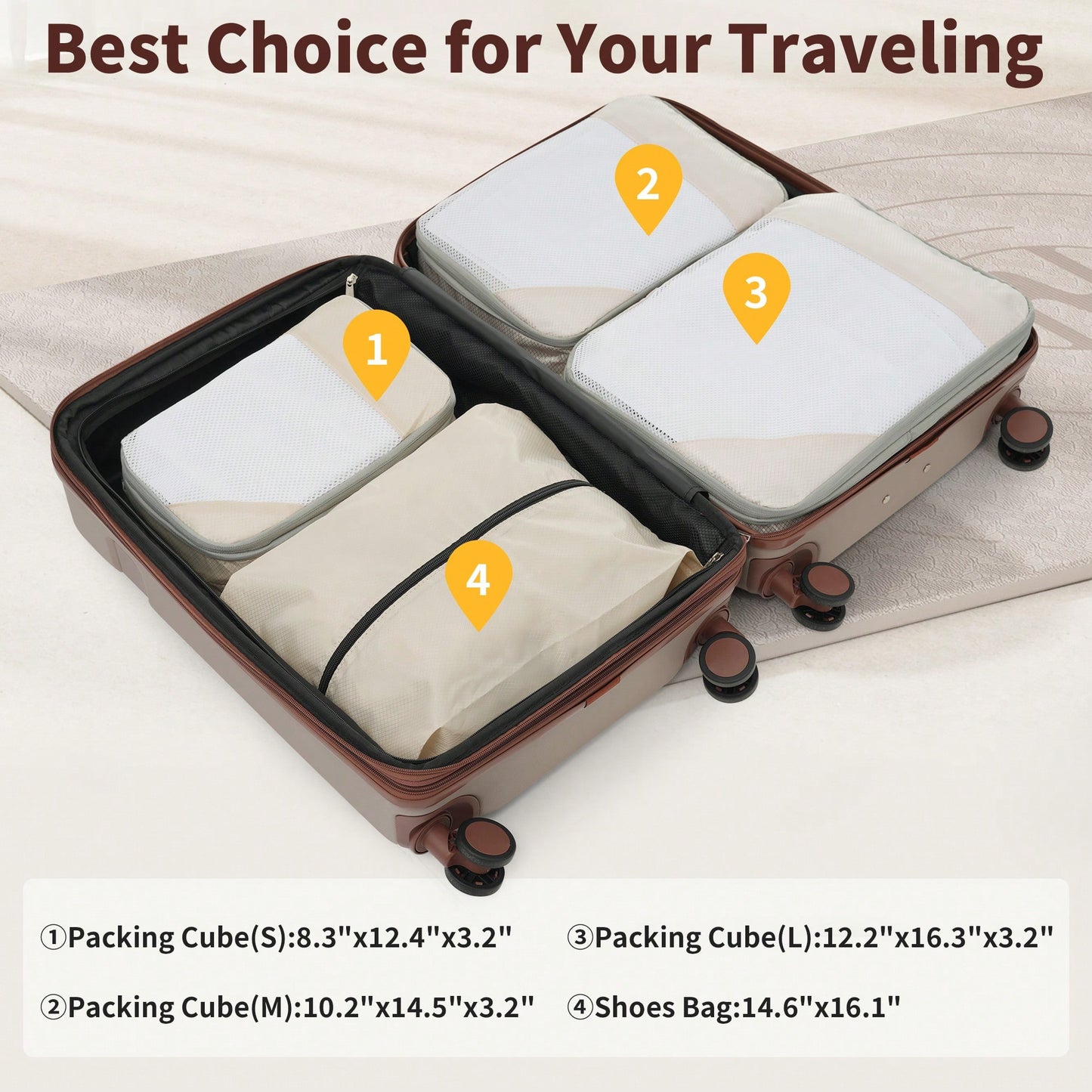 4 Piece Lightweight Luggage Set With Compression Packing Cubes Expandable Spinner Wheels And TSA Lock 16in 20in 24in 28in