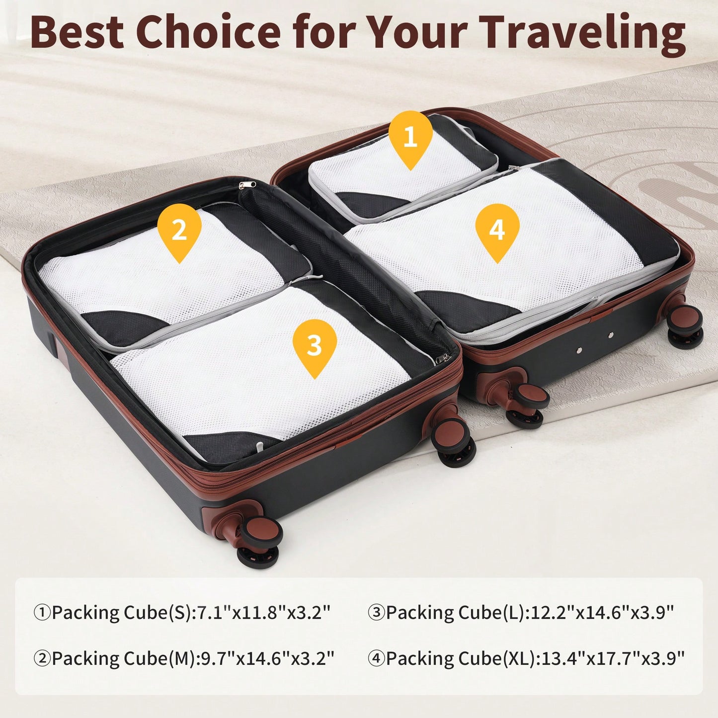 4 Piece Lightweight Luggage Set With Compression Packing Cubes Expandable Spinner Wheels And TSA Lock 16in 20in 24in 28in