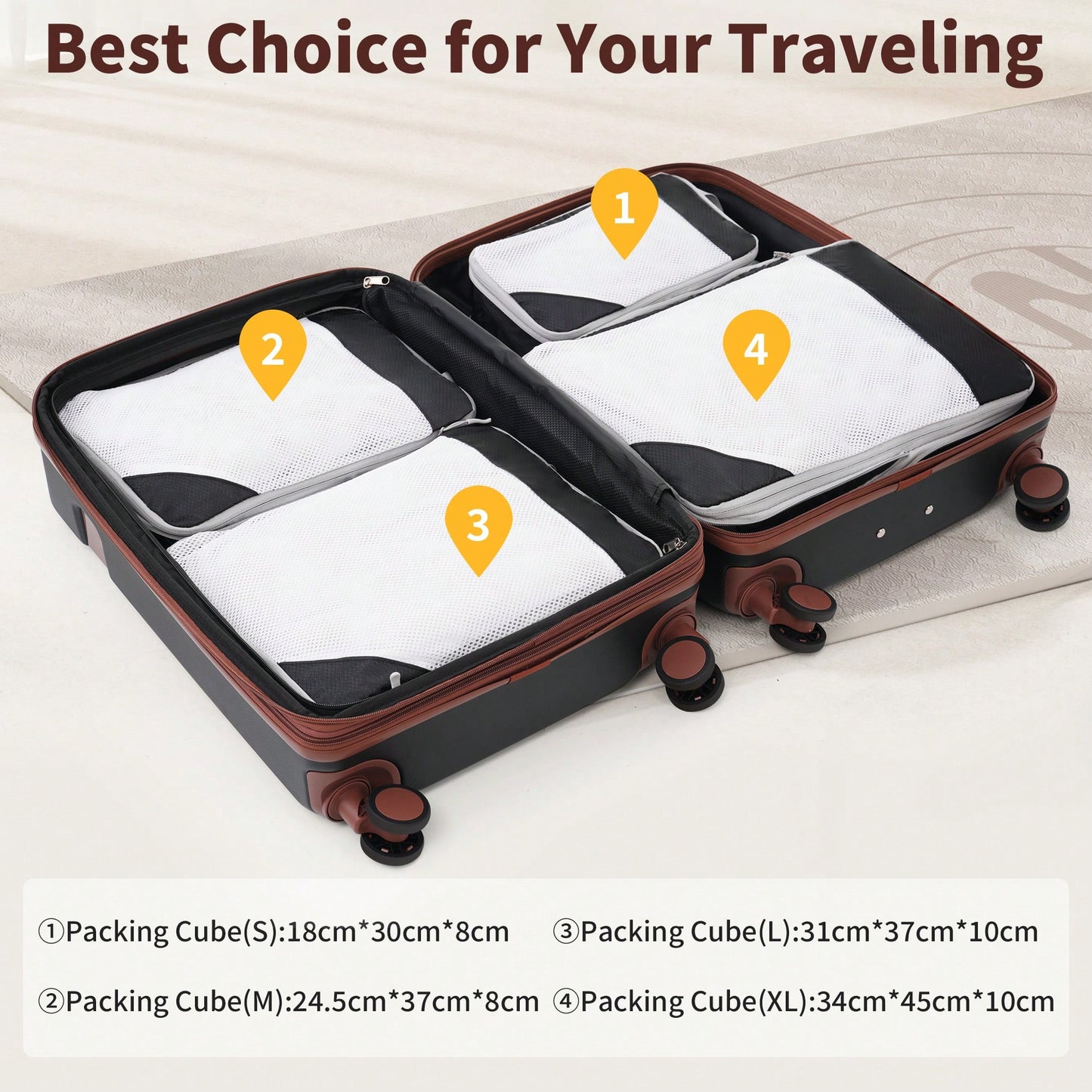 4 Piece Lightweight Luggage Set With Compression Packing Cubes Expandable Spinner Wheels And TSA Lock 16in 20in 24in 28in