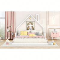 House-Shaped Headboard Full Size Wooden Bed In White Finish