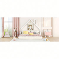 House-Shaped Headboard Full Size Wooden Bed In White Finish