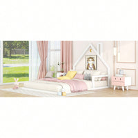 House-Shaped Headboard Full Size Wooden Bed In White Finish
