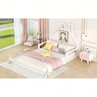 House-Shaped Headboard Full Size Wooden Bed In White Finish