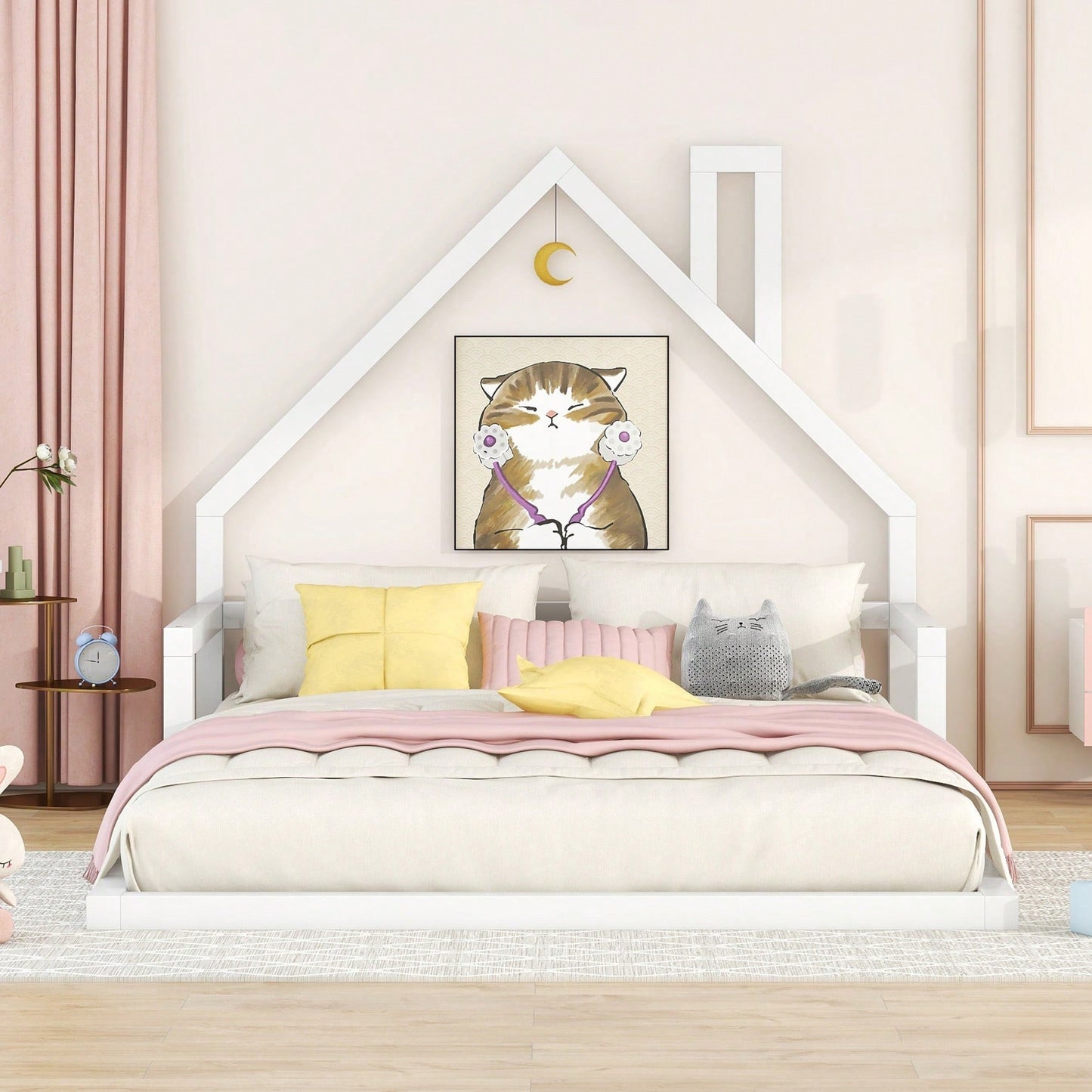 House-Shaped Headboard Full Size Wooden Bed In White Finish