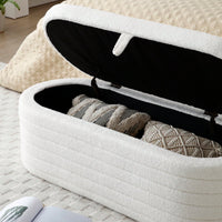 Upholstered Sherpa Fabric Storage Bench Large Ottoman For Bedroom Living Room Entryway Beige Toy And Shoe Organizer