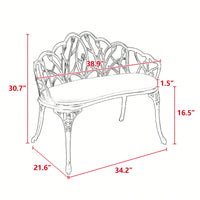 Floral Rose Design Cast Aluminum Outdoor Garden Bench With Cushions For Patio Park Lawn Yard Black