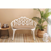 Floral Rose Design Cast Aluminum Outdoor Garden Bench With Cushions For Patio Park Lawn Yard Black